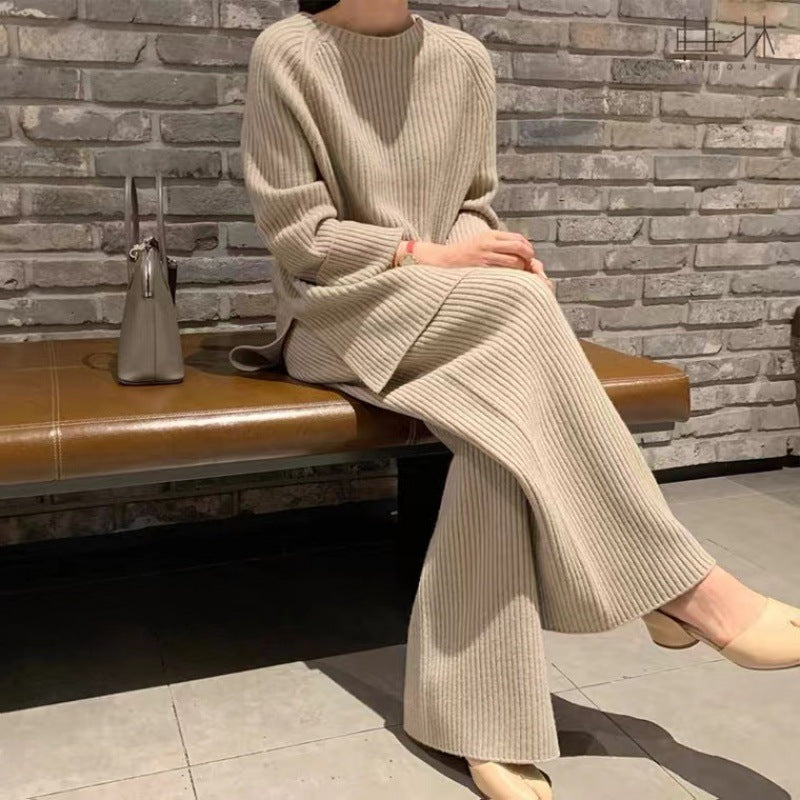 Knitted Sweater Wide-leg Pants Suit