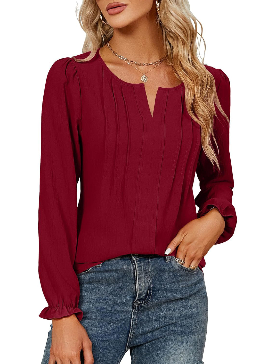 V-neck Long Sleeve Stripes Top