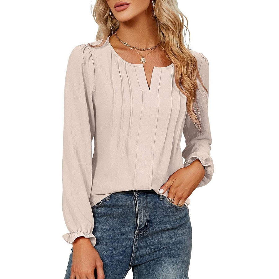 V-neck Long Sleeve Stripes Top