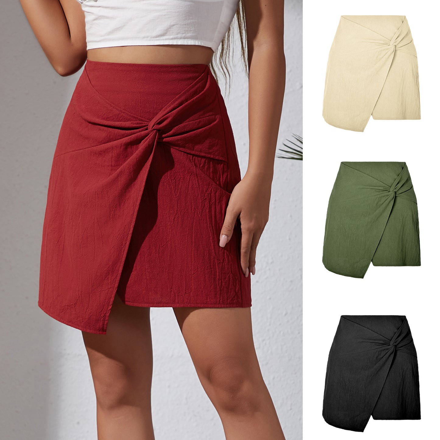 High Waist Cotton And Linen Twisted Skirt