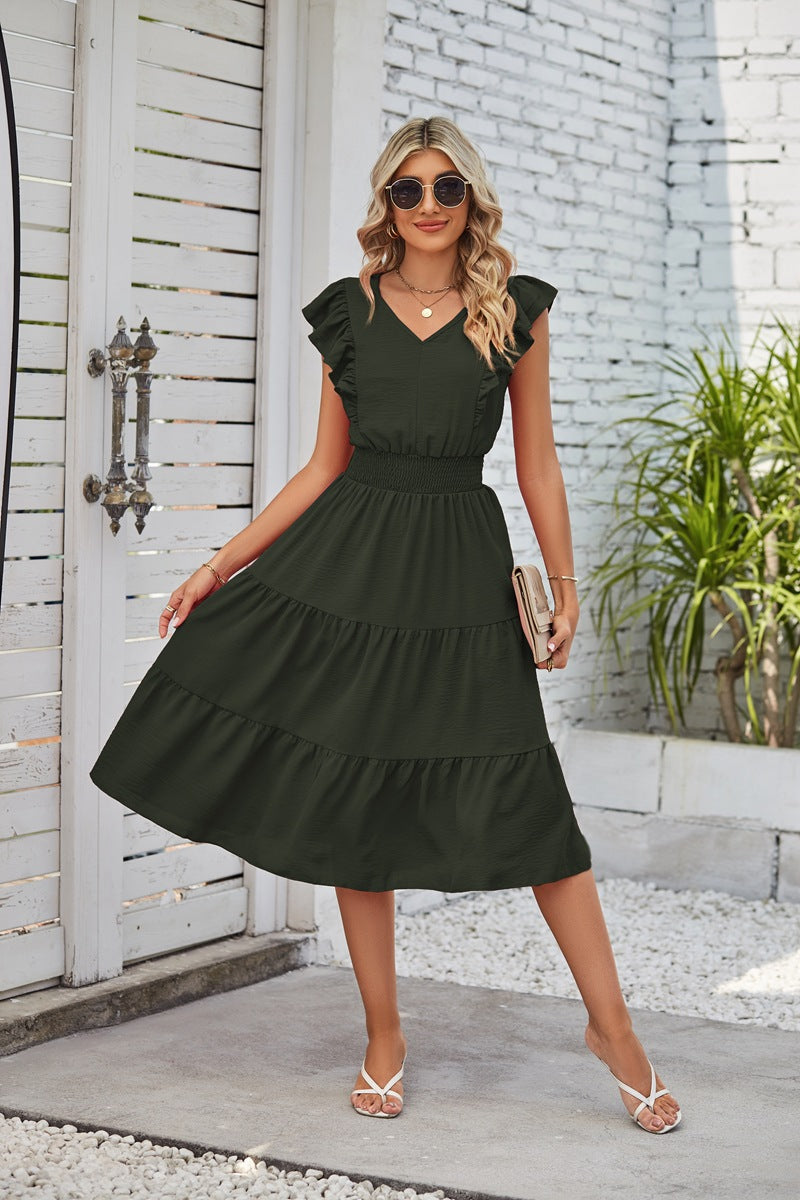 Ruffled Sleeveless V-Neck Dress