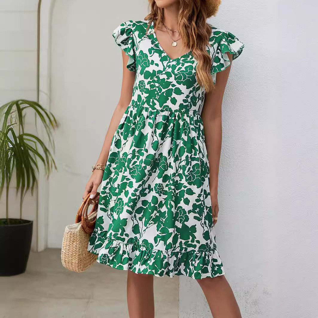 V-neck Ruffled Sleeveless Dress