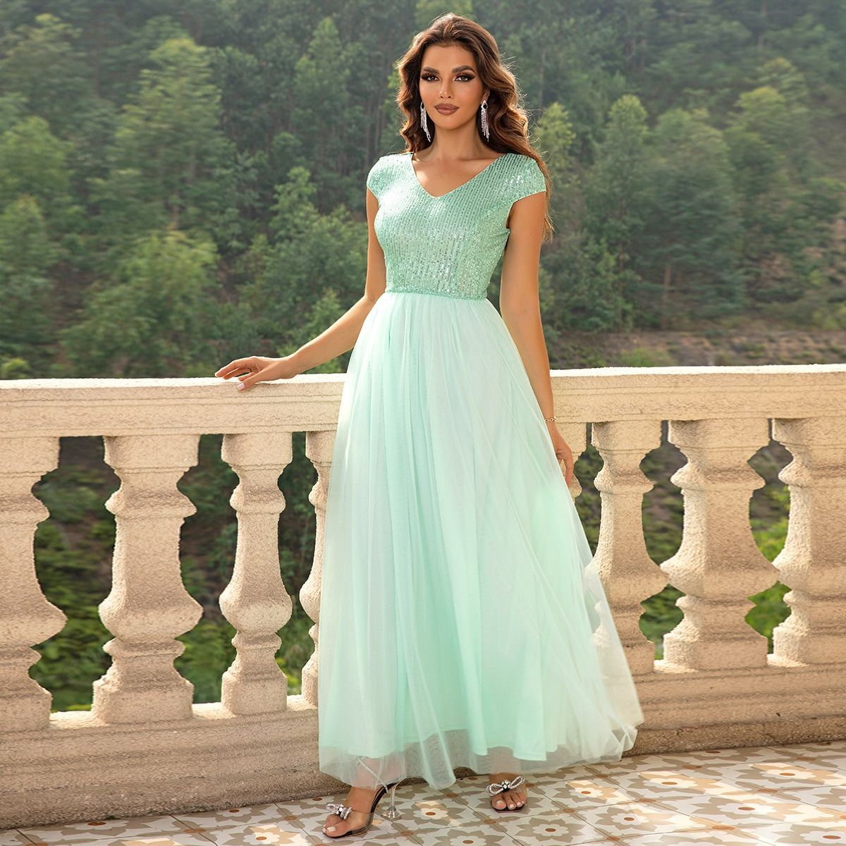 Contrast Color Formal Dress