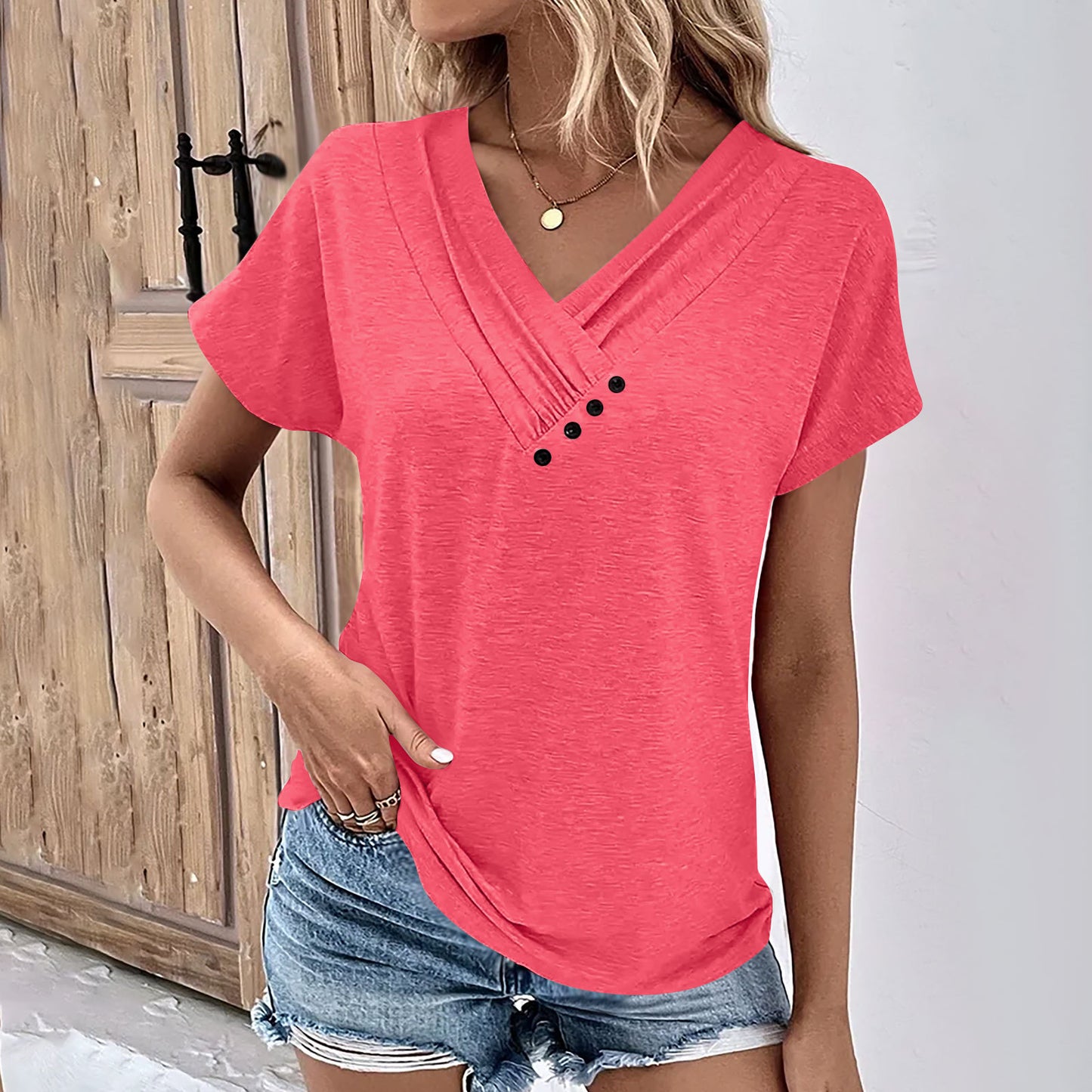 Casual V-neck Short-sleeved T-shirt