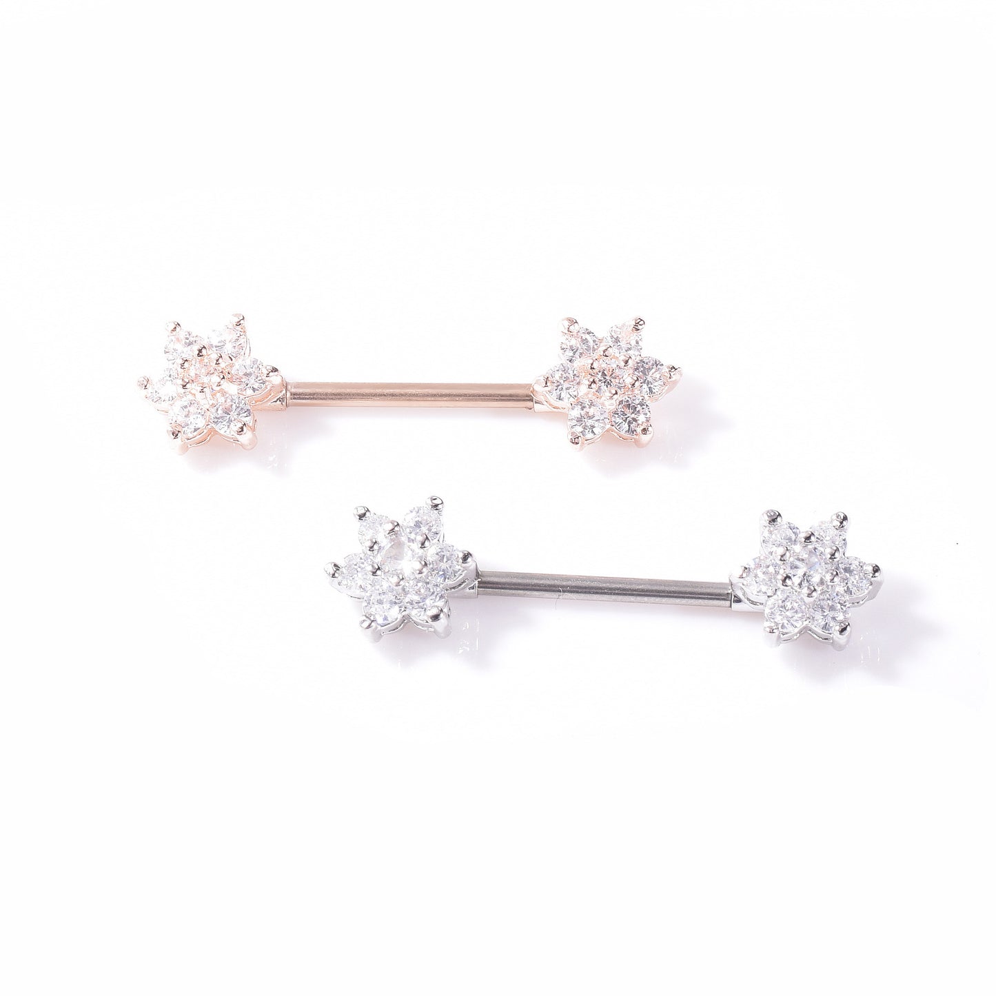 Straight Rod Zirconia Flower Breast Ring Piercing