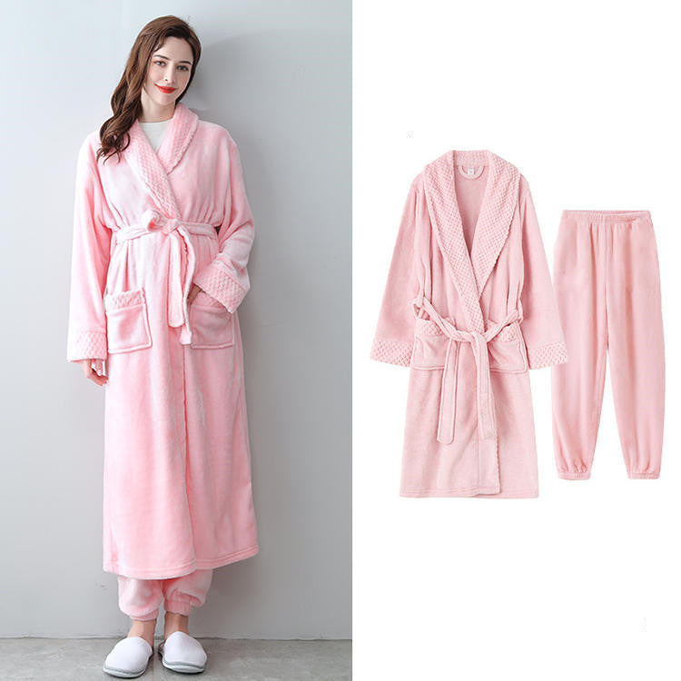 Thick Warm Flannel Bathrobe Home Service