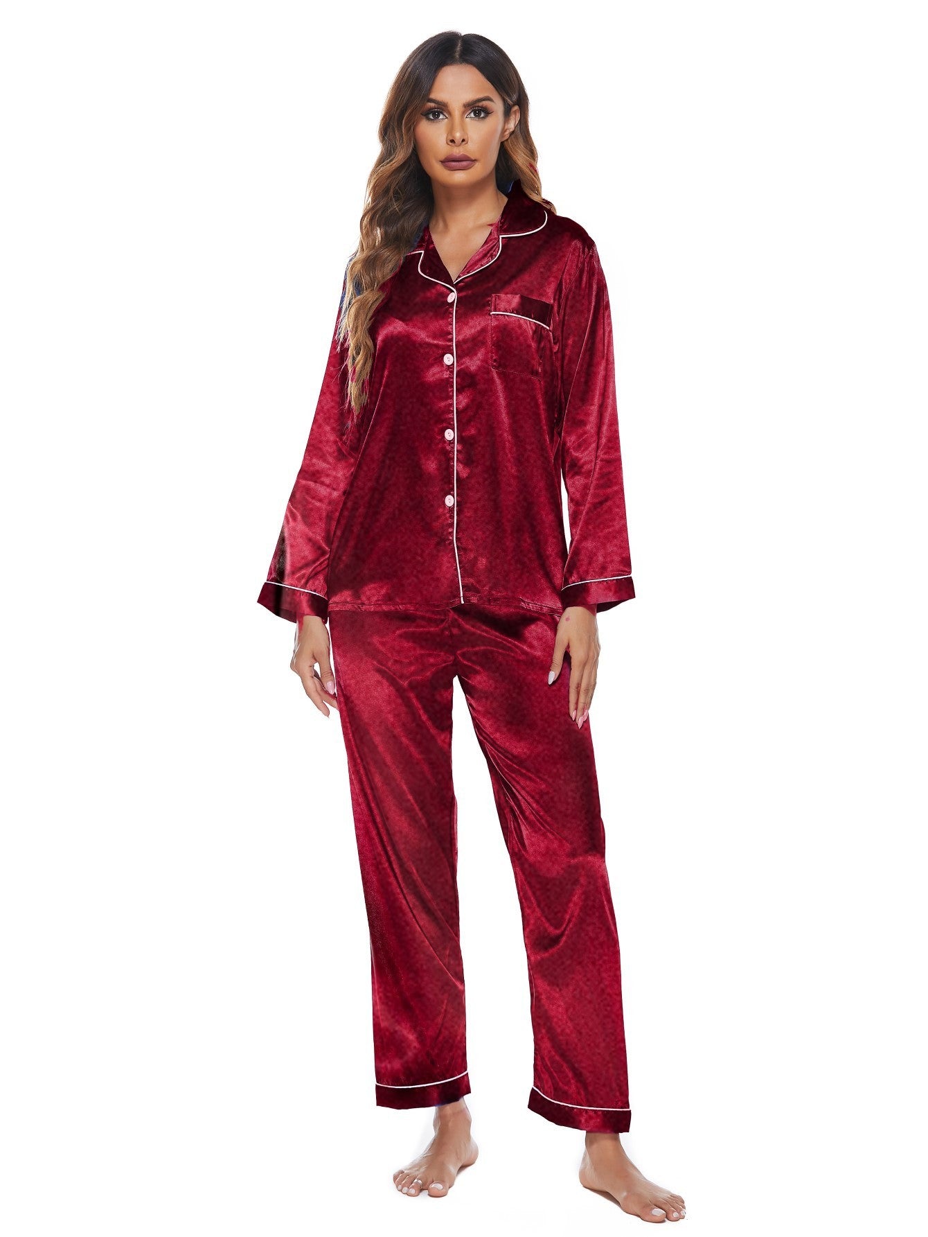 Long Sleeve Sleepwear Soft Button Pjs Set Nightwear