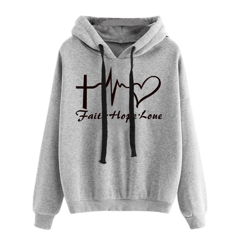 Heart Print Hoodie Sweatshirt Pullover Tops