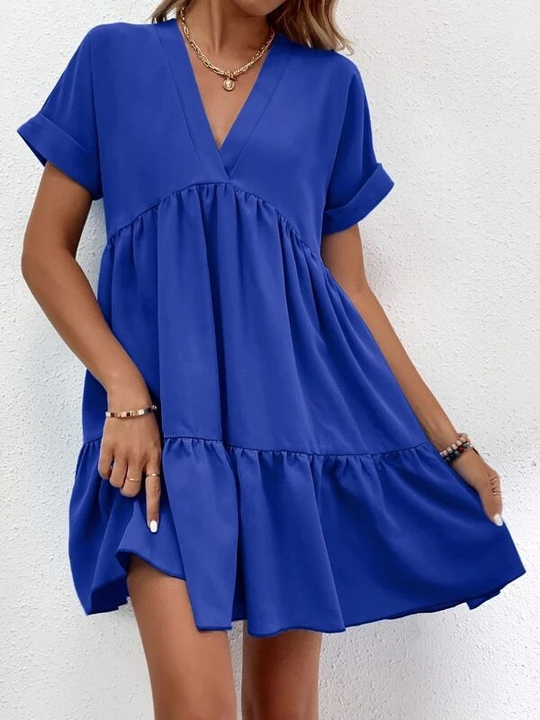 Short-sleeved V-neck Dress