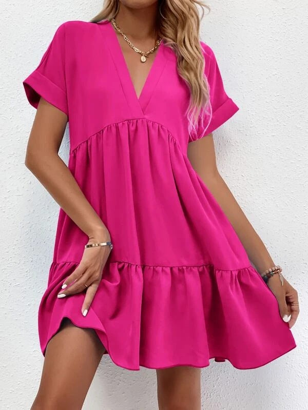 Short-sleeved V-neck Dress