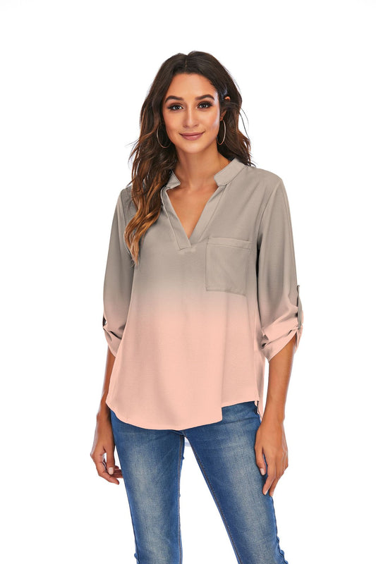 V-Neck Pockets Loose Shirts