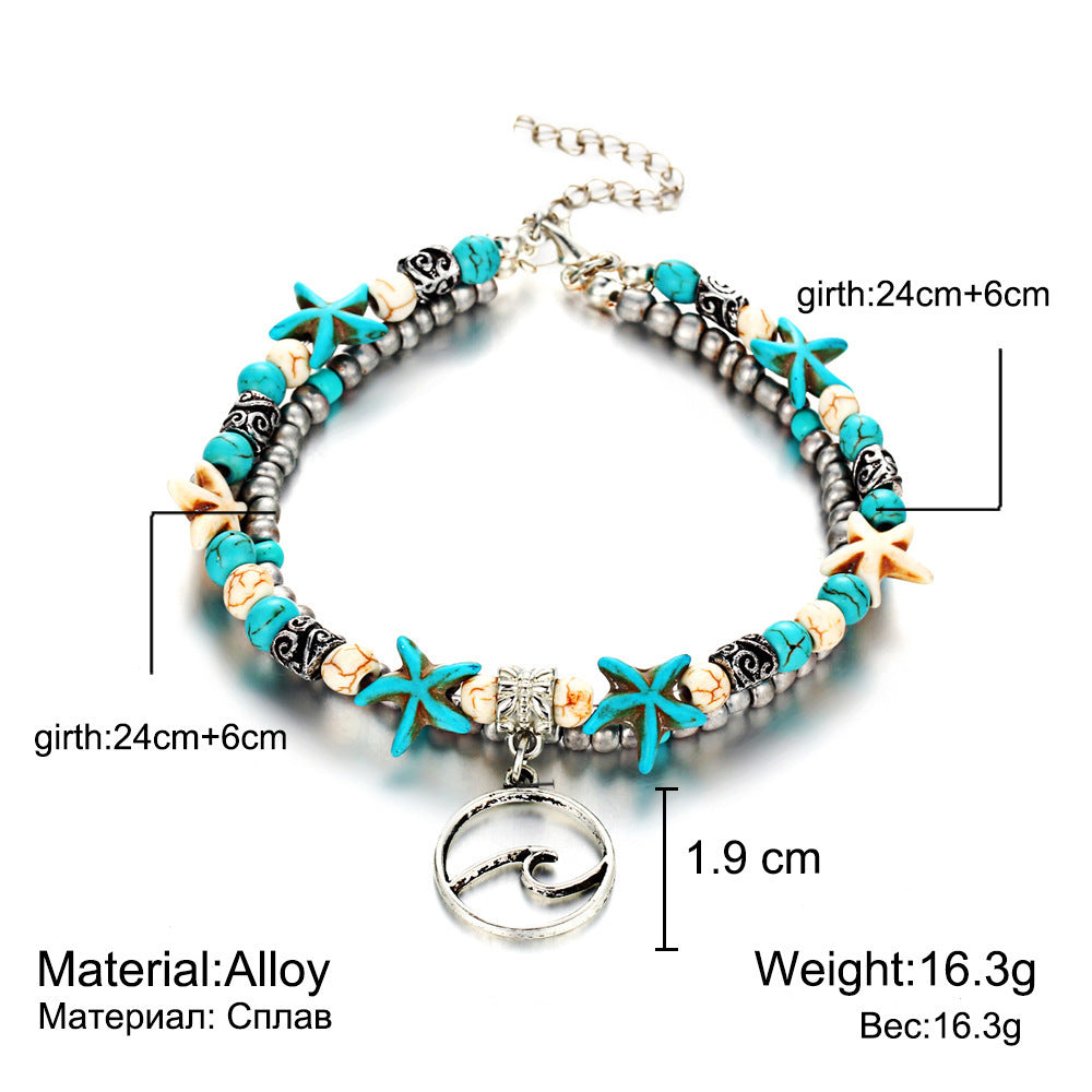 Green Blue Color Star Fish Anklet