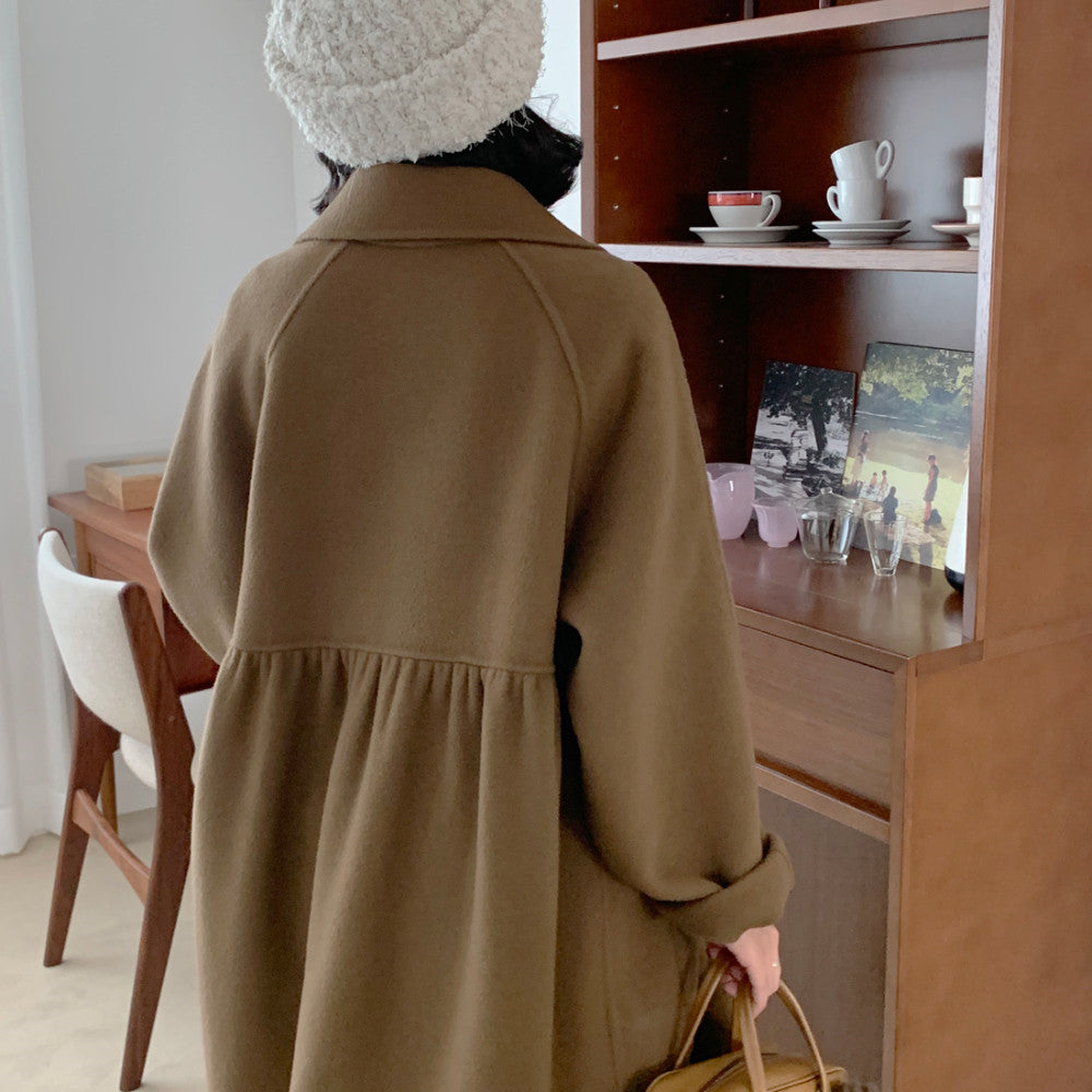 Loose Long Sleeved Reversible Woolen Coat