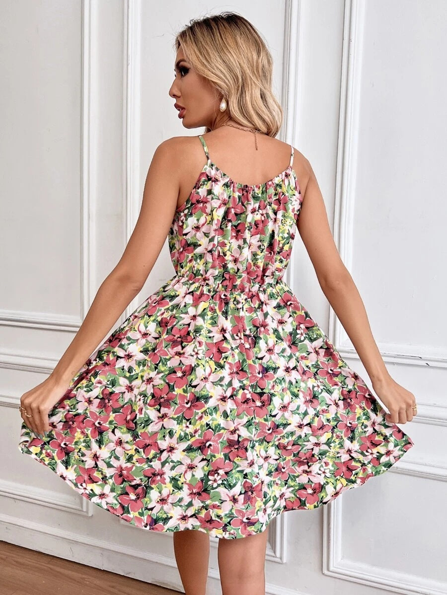 Floral Print Suspender Dress