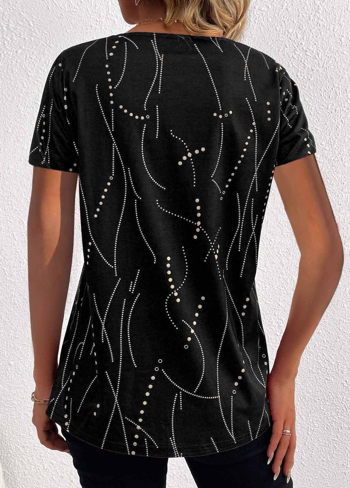 V-neck Printed Button T-shirt