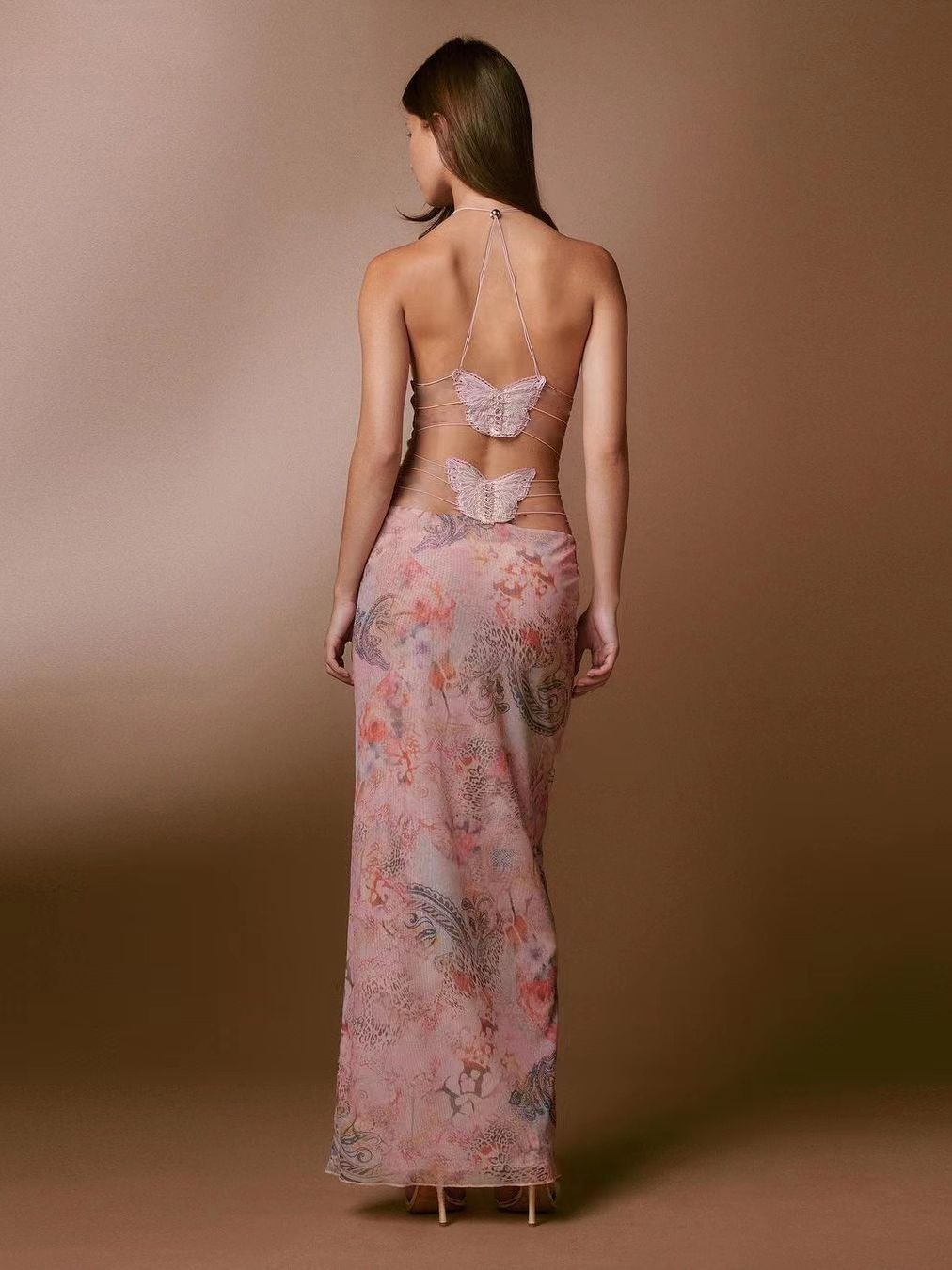 Floral Print s Sexy Slim Butterfly Back Dressess