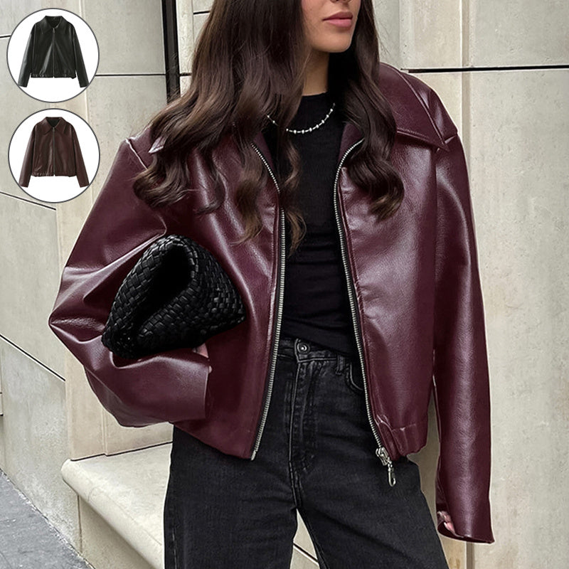 Long Sleeve Leather Coat Tops Women