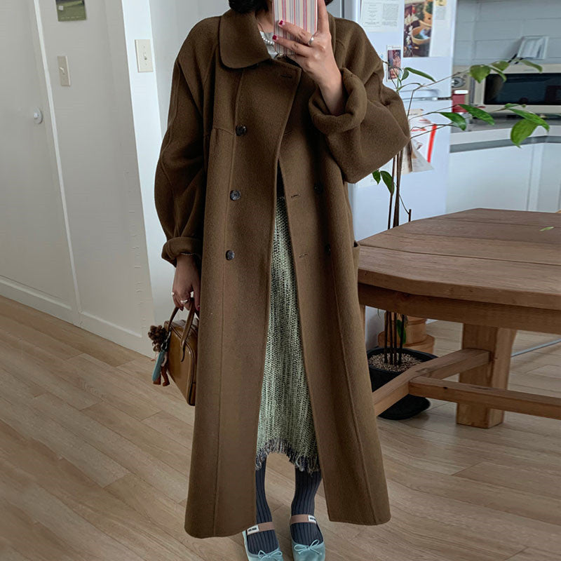 Loose Long Sleeved Reversible Woolen Coat