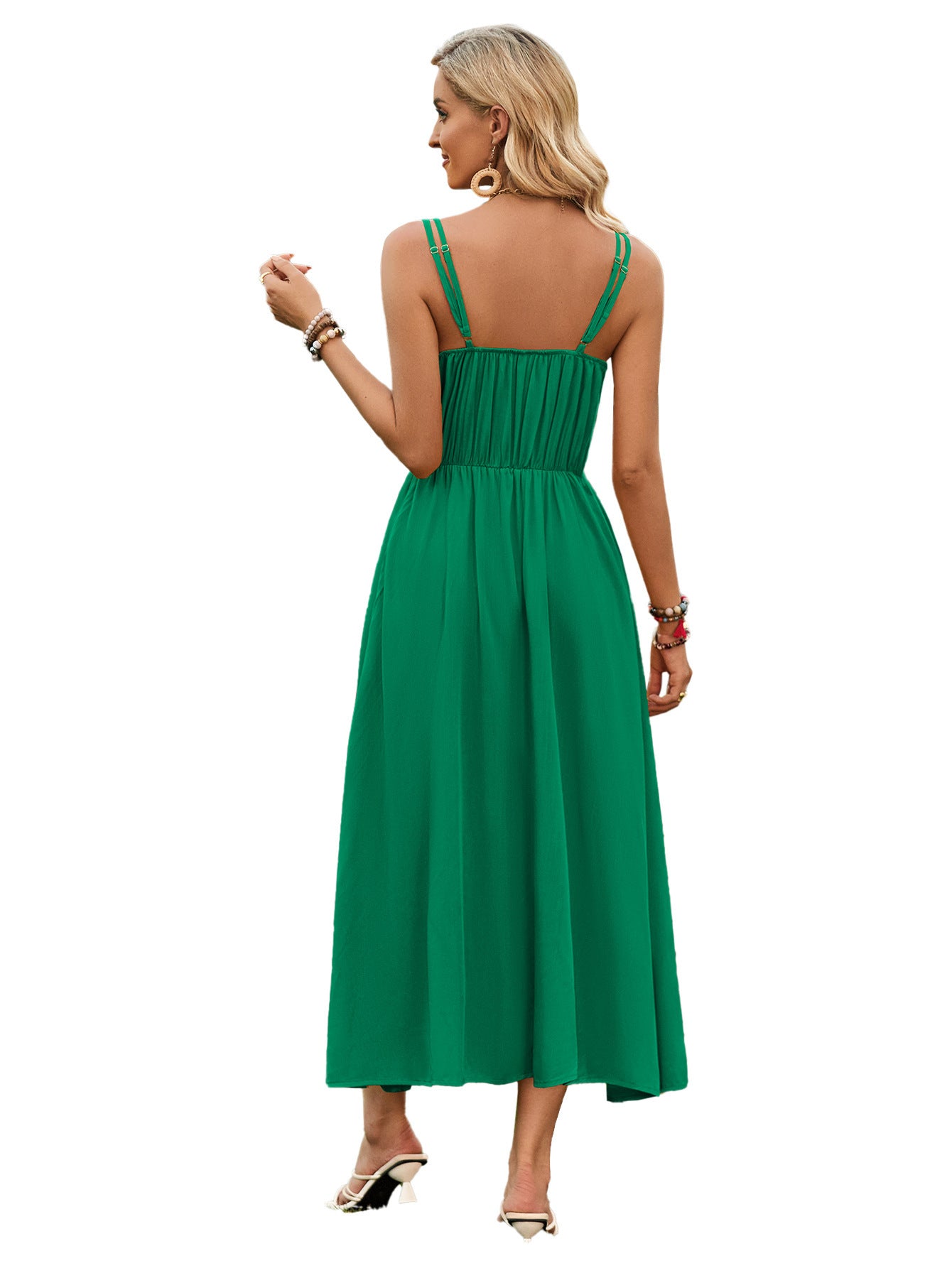 Solid Color Suspender Long Dress