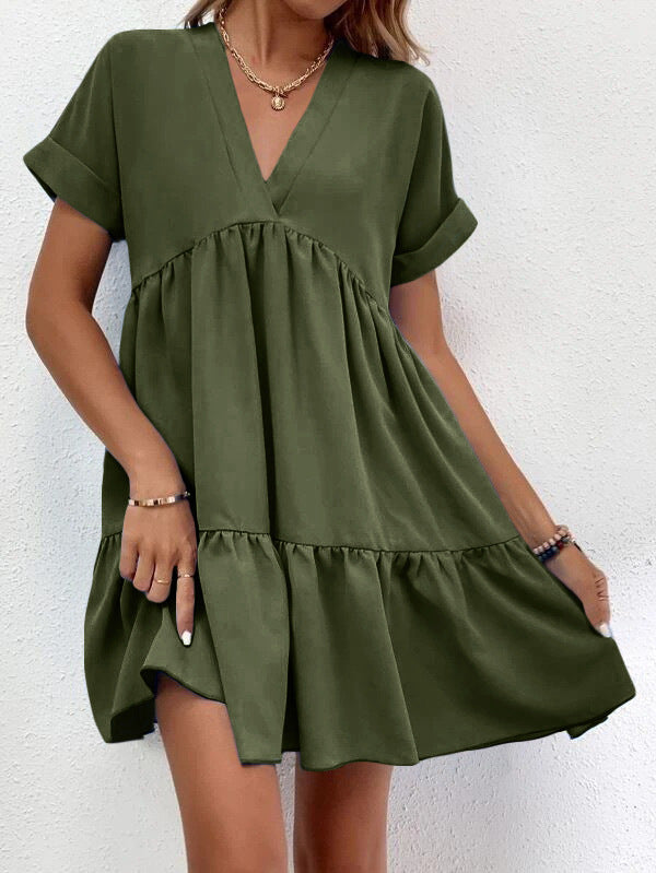 Short-sleeved V-neck Dress