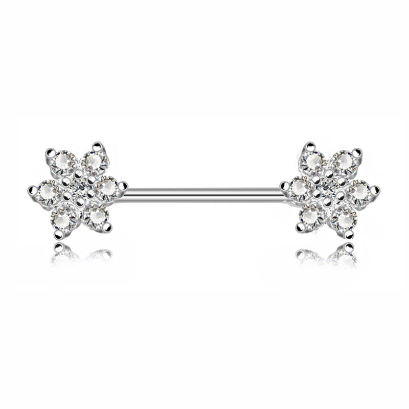 Straight Rod Zirconia Flower Breast Ring Piercing