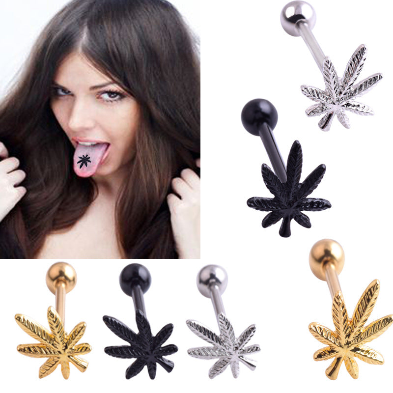 Stainless Steel Leaf Tongue Ring Piercing