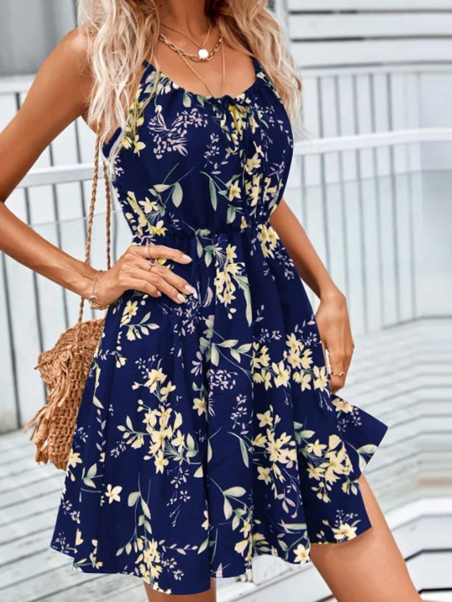 Floral Print Suspender Dress