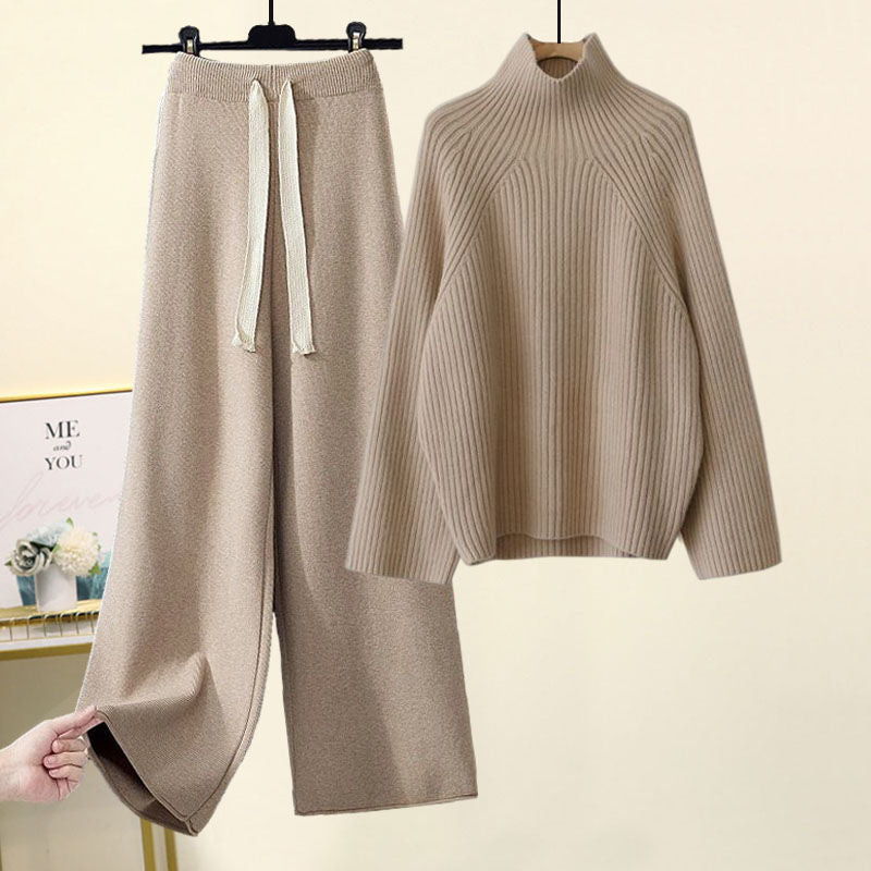 Thickened Coarse Knitwear Wide Leg Pants Two-piece Set