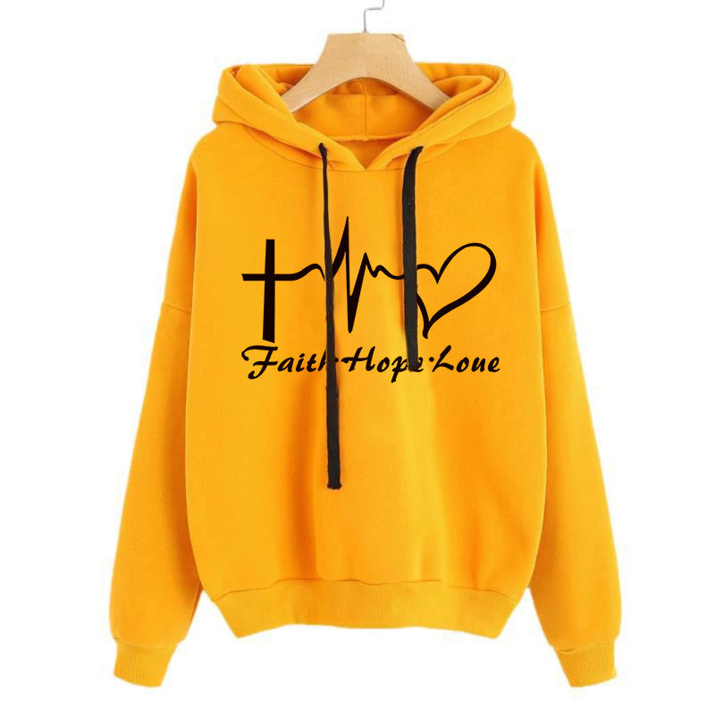 Heart Print Hoodie Sweatshirt Pullover Tops