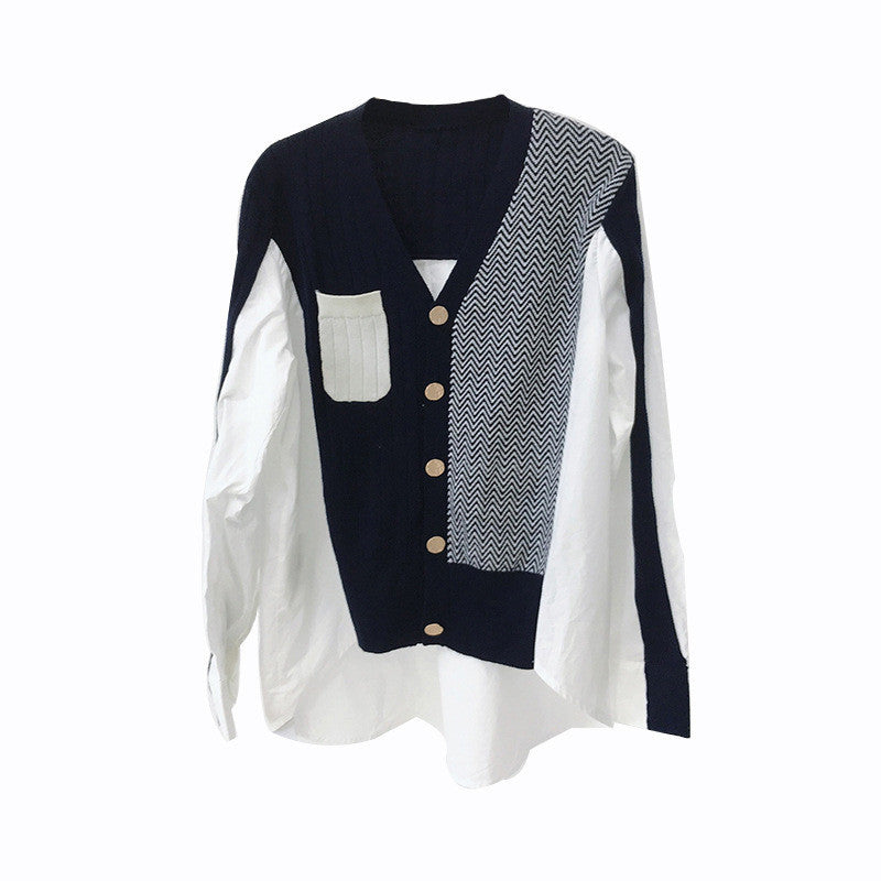 Irregular Shirt Stitching Knitted Cardigan