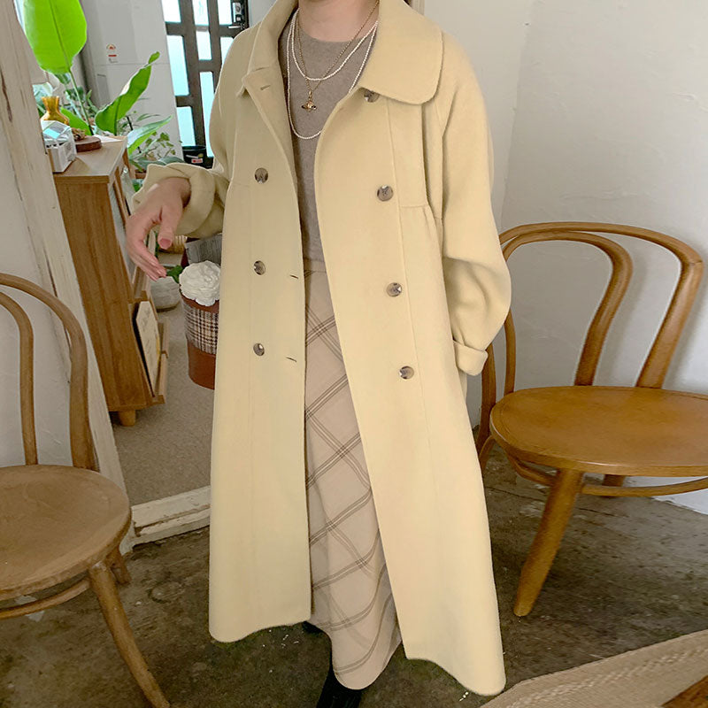 Loose Long Sleeved Reversible Woolen Coat