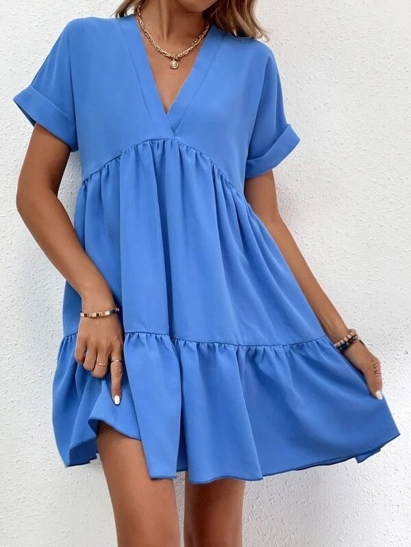 Short-sleeved V-neck Dress