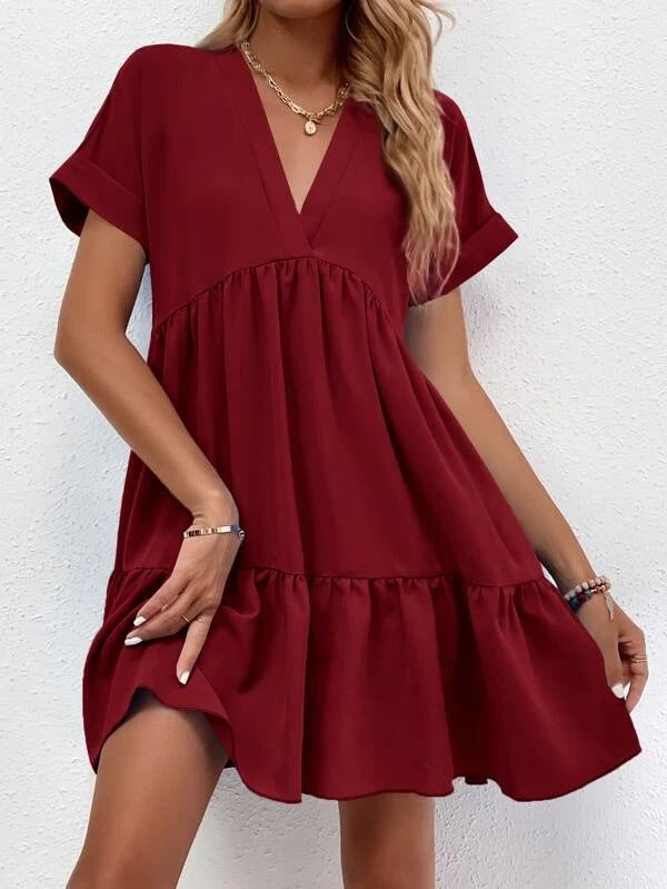 Short-sleeved V-neck Dress