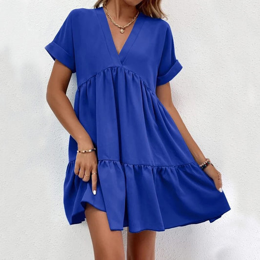 Short-sleeved V-neck Dress