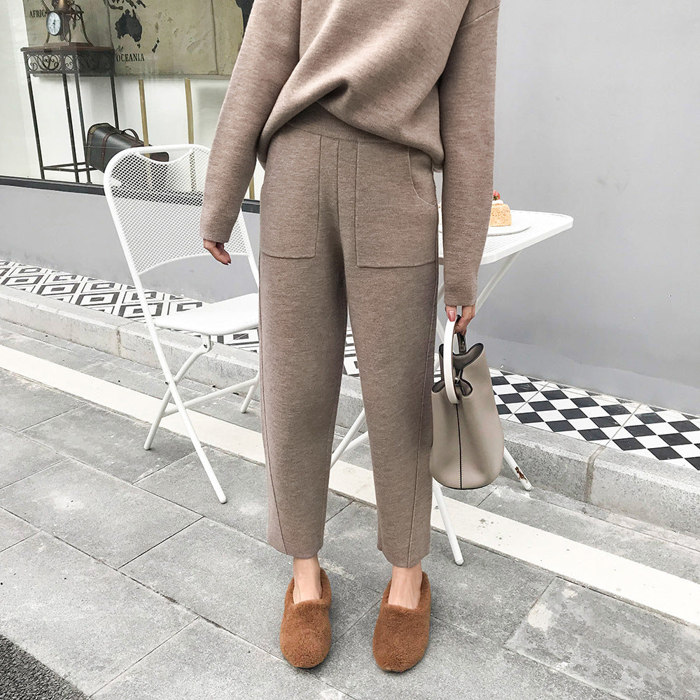 Knitted Casual Pants Suit