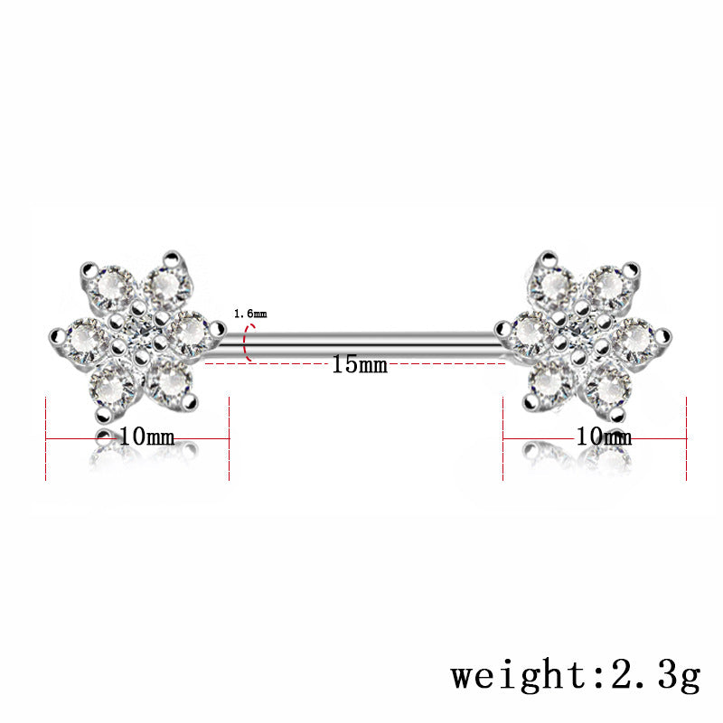 Straight Rod Zirconia Flower Breast Ring Piercing