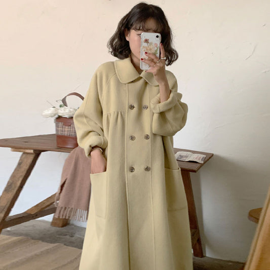 Loose Long Sleeved Reversible Woolen Coat