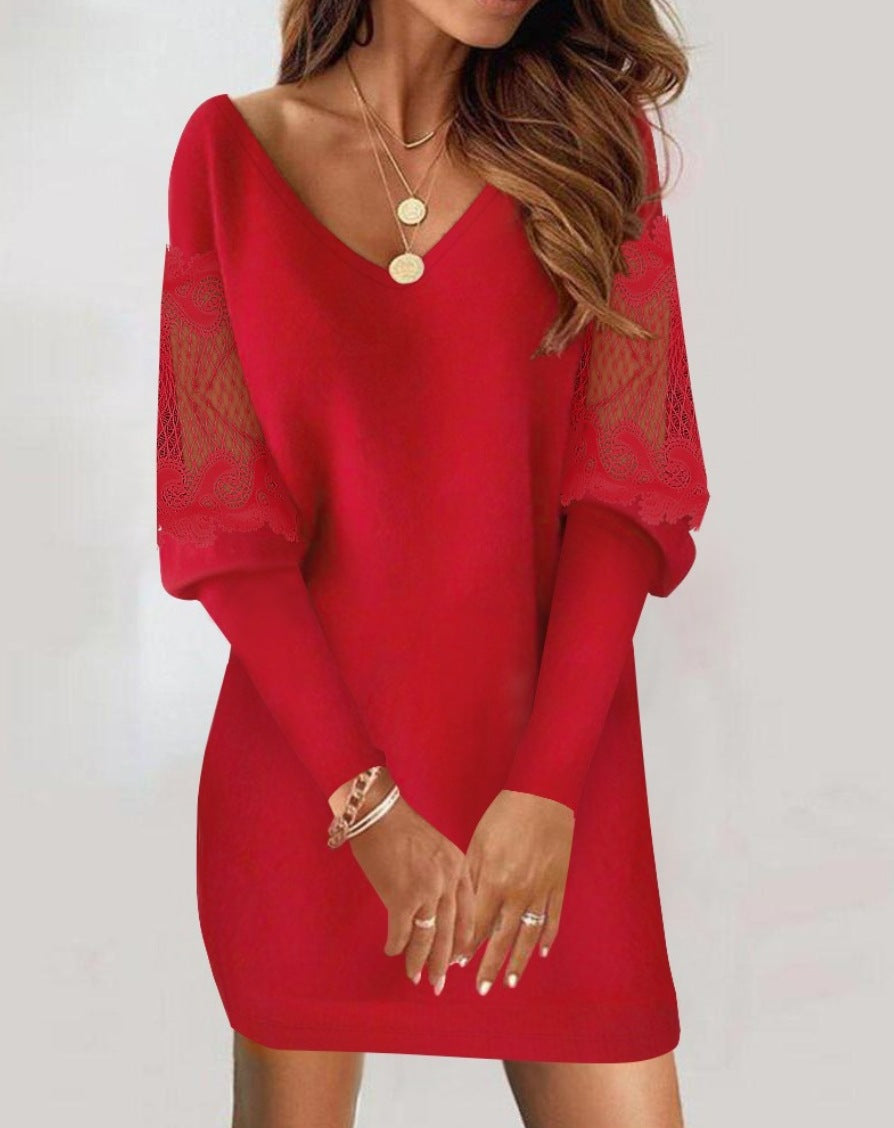 Long-sleeved V-neck Dress