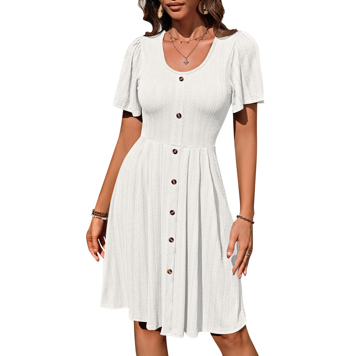 U-neck Short-sleeved Dress